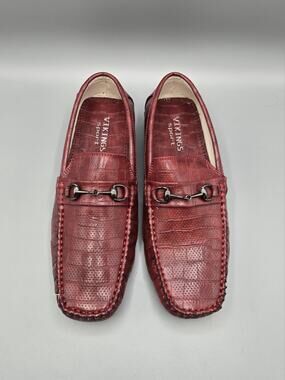 NIB Vikings Sport Burgundy Croc Embossed Leather Bit Loafers Driving Shoes Men's